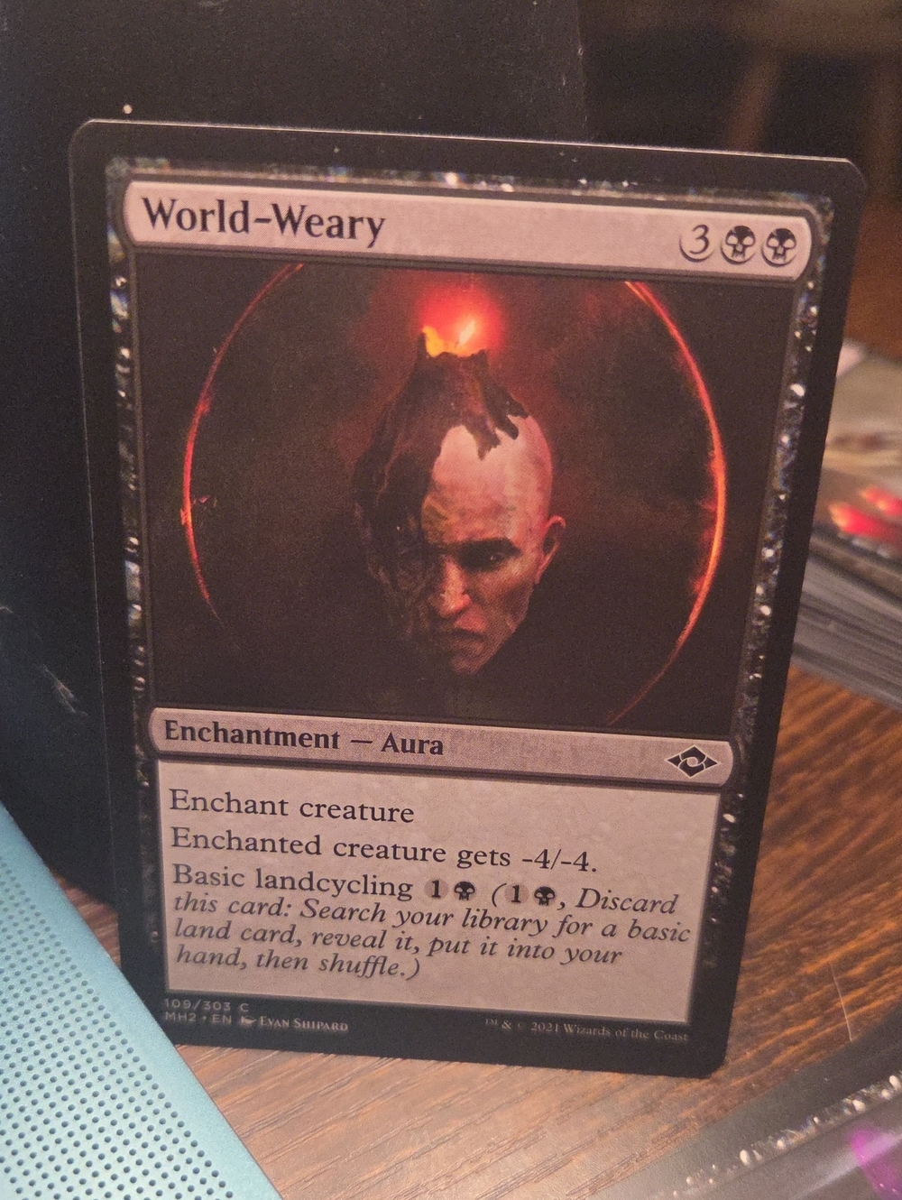 Black Enchantment Aura Trading Card Sleeve - World-Weary Artwork